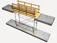Pasarela de circulación de madera apoyada sobre módulos de andamio, para protección de paso peatonal entre dos puntos de la estructura situados al mismo nivel Pasarela de circulación de madera apoyada sobre módulos de andamio, para protección de paso peatonal entre dos puntos de la estructura situados al mismo nivel